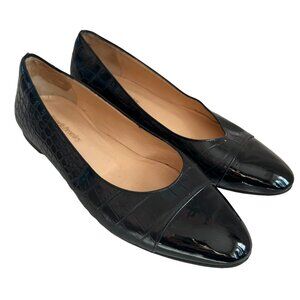 Russell & Bromley ballet flats black leather crocodile embossed cap toe 39 8